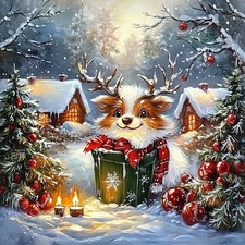 Christmas Elk House Diamond Painting Kits for Adults, 5D Winter Diamond Art Kits