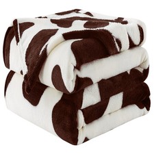 Brown Cow Print Fleece King Size Blanket 90x108 Inch AntiStatic Soft