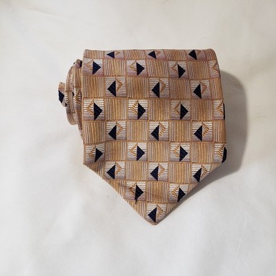 Vtg Zianetti Italian Silk Collection Tie  Gold Black Geometric Jacquard 4x56
