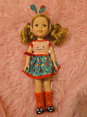 American Girl Doll Wellie Wishers Willa Redhead Freckles Hedgehog Complete