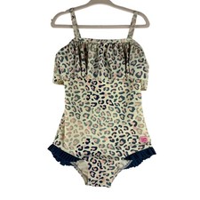 RuffleButts One Piece Swimsuit Girls 5T Pink Navy Leopard Pool Vacation READ