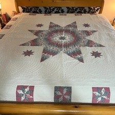 VTG quilt Lone Star Patchwork Quilt Pink Blue Floral Farmhouse Bedding 81" x 81"