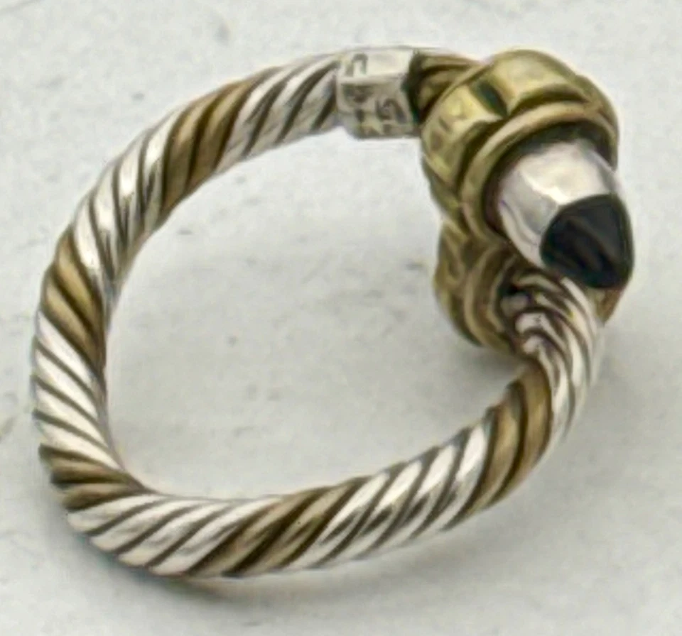 UNIQUE RING TANE Tiffany Mexico Sterling Silver Obsidian Brass Cable Cross Over - Image 4 of 4