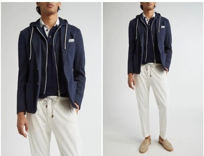 Eleventy Navy Blue 2-in-1 Jersey Sport Coat Knit Blazer Hooded Bib