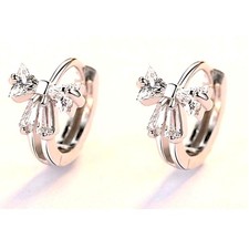 Earrings silver cubic zirconia bow earrings work, office, like diamond NEW Child