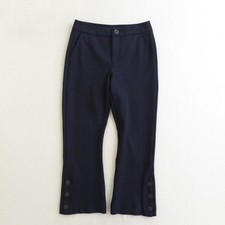 Cabi 6043 Keen Kick Flare Navy Blue Cropped Button Hem Pants Womens Size 2