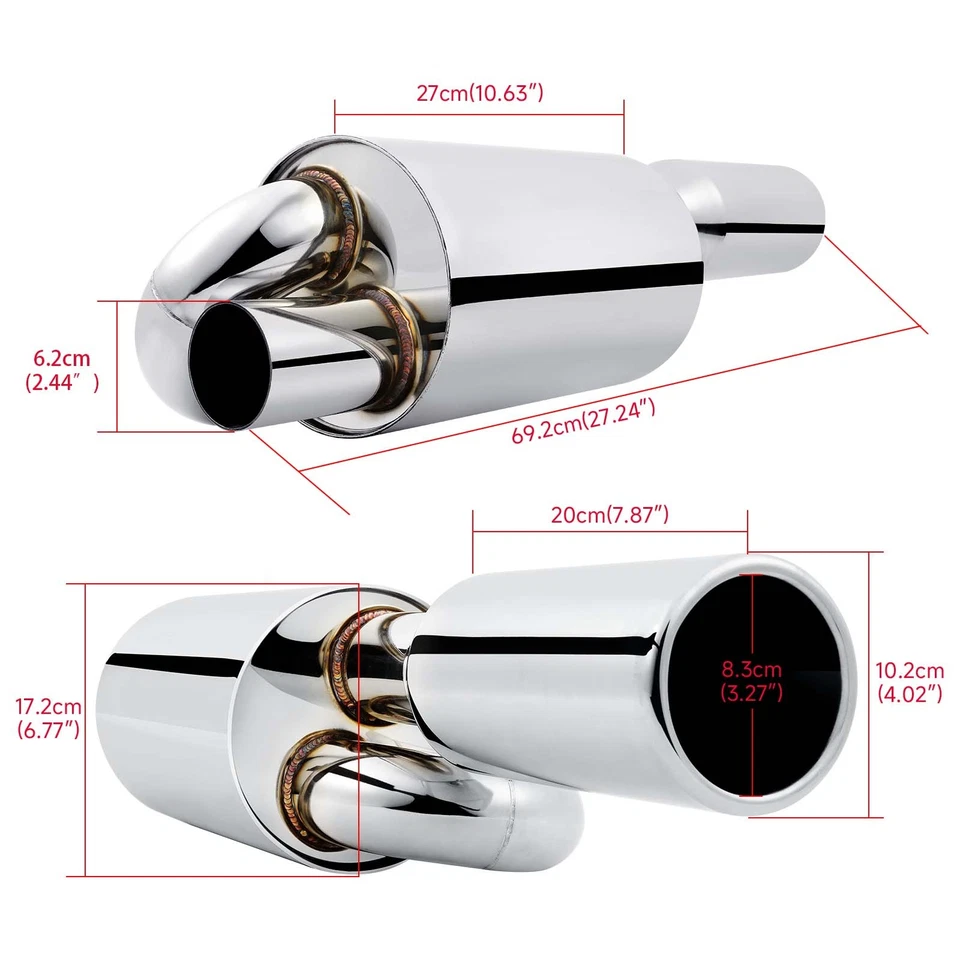 Twin Loop Exhaust Muffler 2.5" Inlet 4.0" Tip For Mitsubishi Eclipse Spyder GT - Imagem 3 de 4