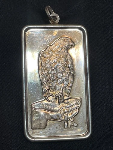 1 ounce PAMP SUISSE EAGLE 1985 SAUDI ARABIA 999 SILVER BAR BEZEL RARE 4E2