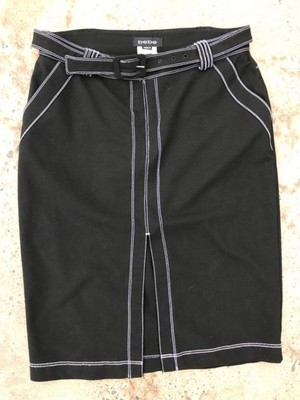 Vintage Made in USA BEBE Black White Stitched Size 2 Mini Skirt Y2K Office Siren