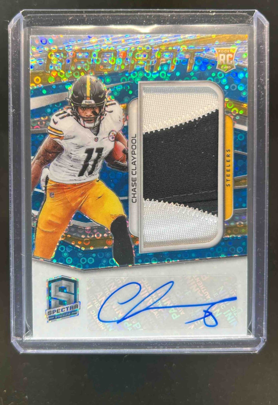 2020 Spectra Chase Claypool Radiant Rookie Patch Signatures Neon Blue Auto #/60