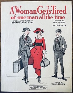 BLACK MEMPHIS JAZZ bandleader CHAS H. BOOKER sheet music WOMAN GETS TIRED ~ 1920