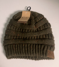 C.C Women s Green Knit Beanie Hat One Size Acrylic Stretch Logo, Fall/Winter