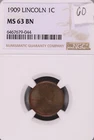 1909 Lincoln Wheat Cent NGC MS-63 BN #9-044