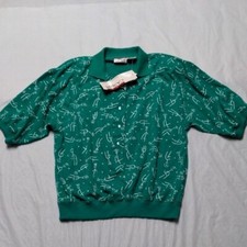 Vintage 90s Green Funky Floral Print Snap Front Short Sleeve Shirt NWT Sz Large