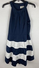 Eliza J Womens Dress 8 Blue White Striped A Line Sleeveless Knit Cotton Stretch