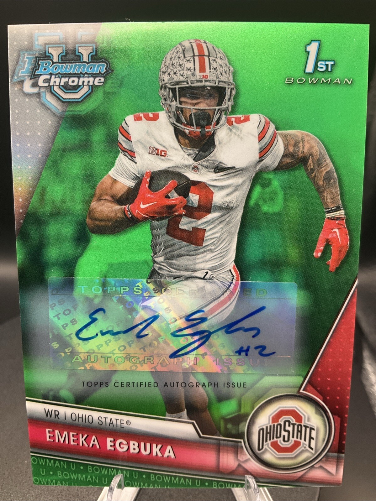 Emeka Egbuka Auto /99 2023 Bowman University Chrome 1st Green Refractor