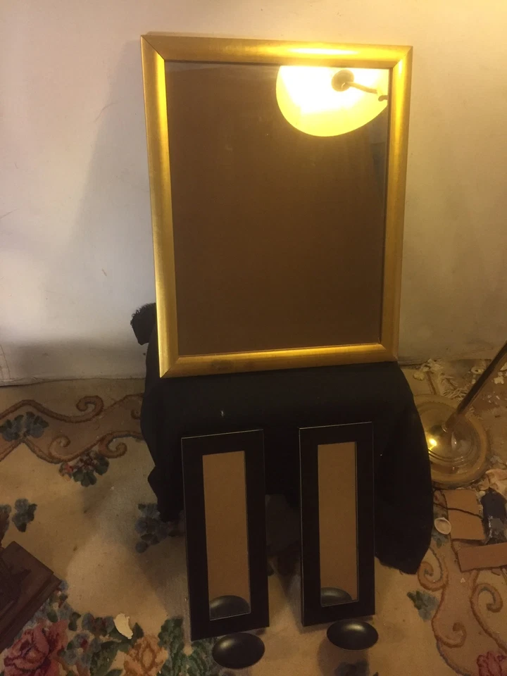 Mirror&2sconces Not Antique 18"x22",sconces17"x6",ships Door2door $69 MAKE OFFER - Image 3 of 4