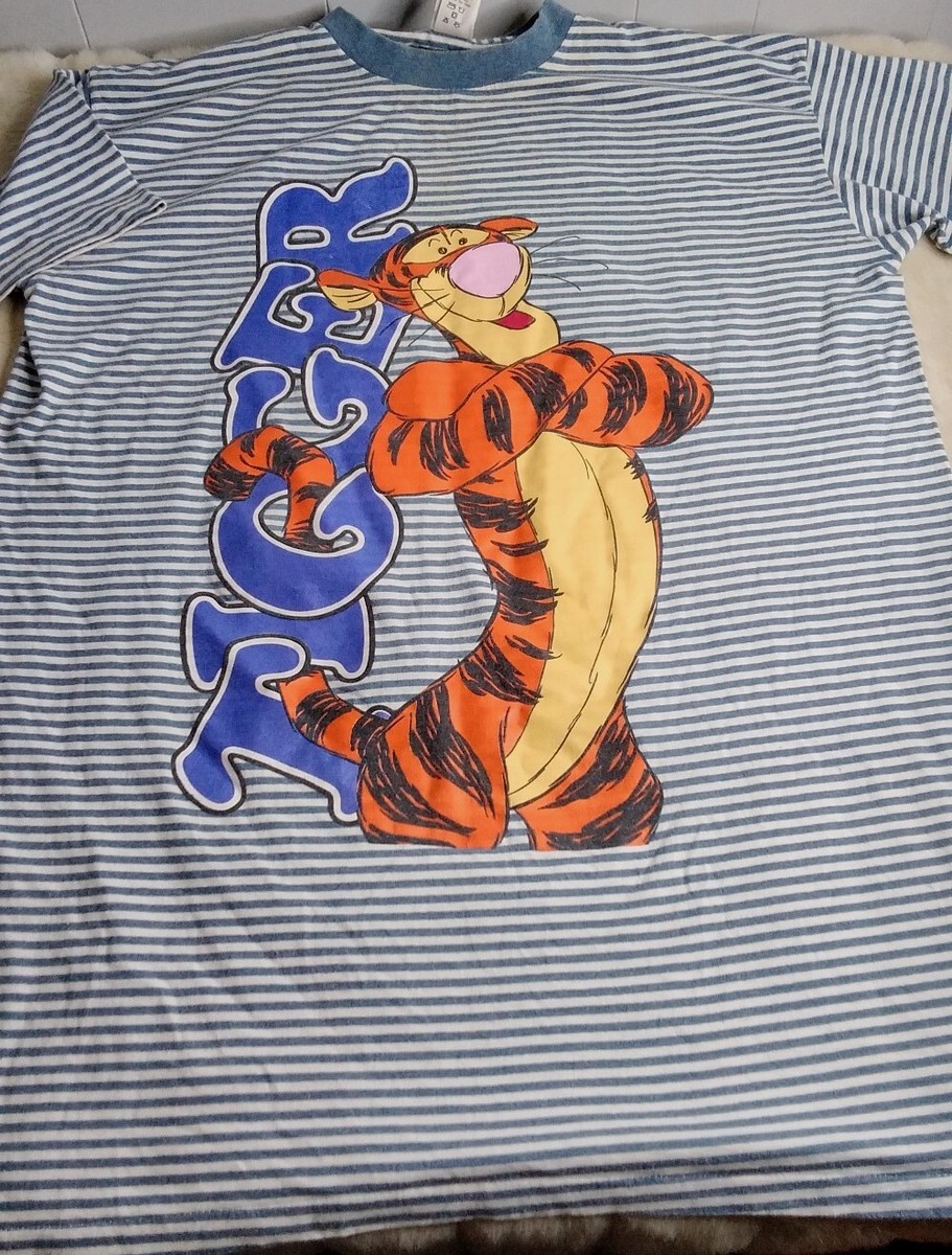 Vtg 90s The Disney Store Tigger Striped Double Sided Graphic Shirt 