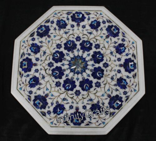Inlaid with Floral Pattern Coffee Table Top White Marble Center table for Garden