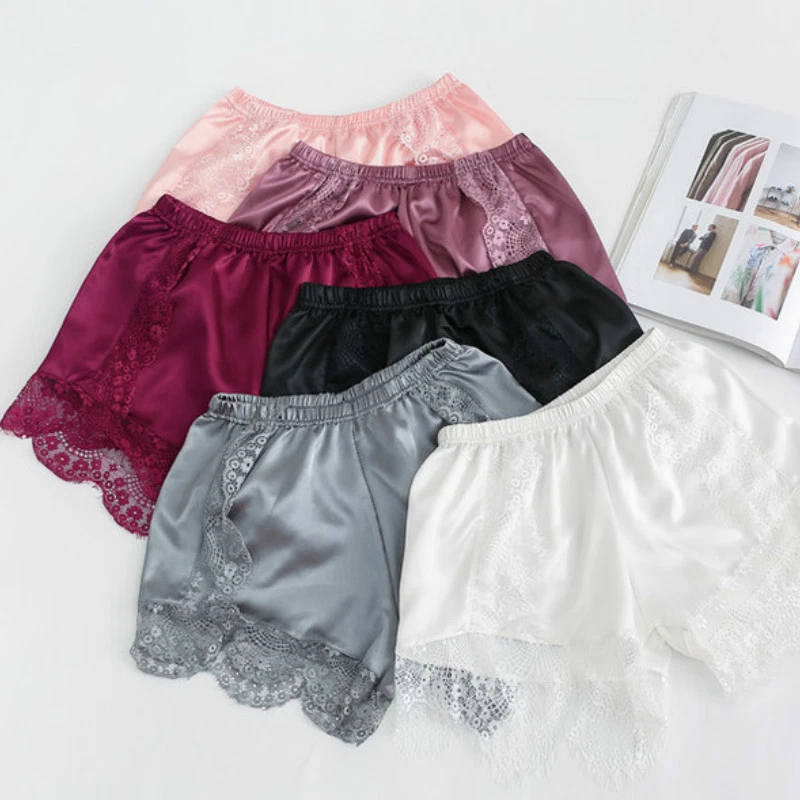 Dama Encaje Floral Bragas Calzoncillos Imitación Seda Pijamas Ropa Interior Pantalones Cortos Suaves Foto 2 de 4