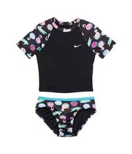 Nike L80923 Girl's Black Pool Party Crop Top Bikini Set Size Large