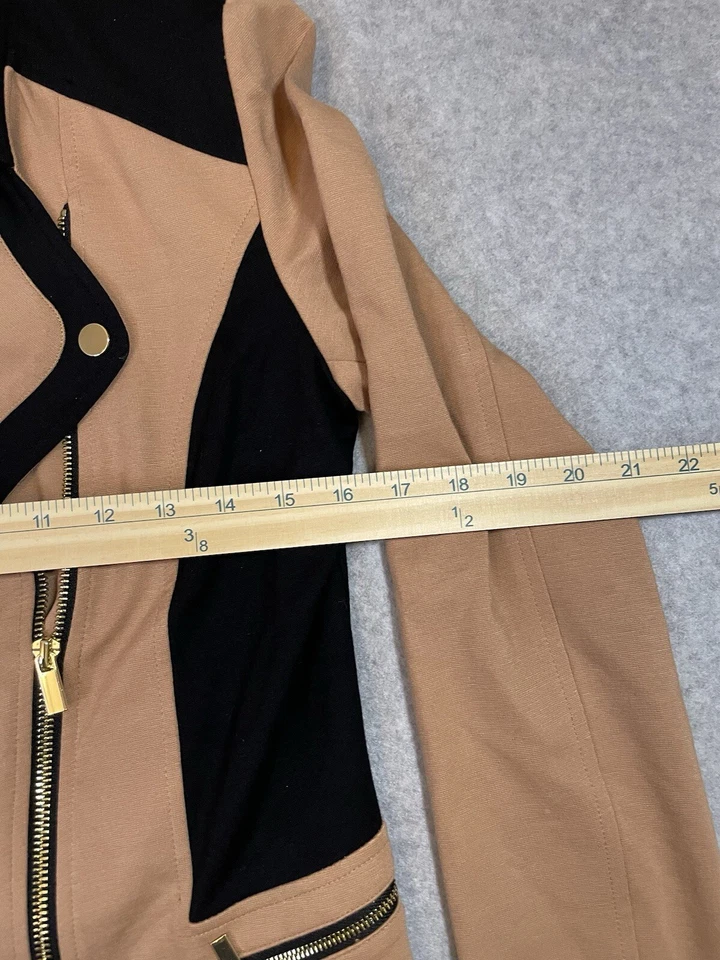 Chaqueta de moda para mujer IMAN negra y tostada con cremalleras doradas, talla XS Foto 4 de 4