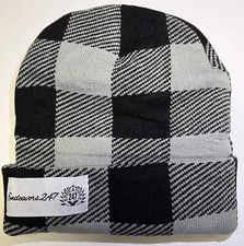 Endeavors247 Buffalo Plaid Pattern Black  Grey Soft Knit Beanie - One Size