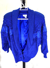 VTG Nannell Royal Blue Lined Cardigan Sweater 80's/90's Rhinestones Womens Large