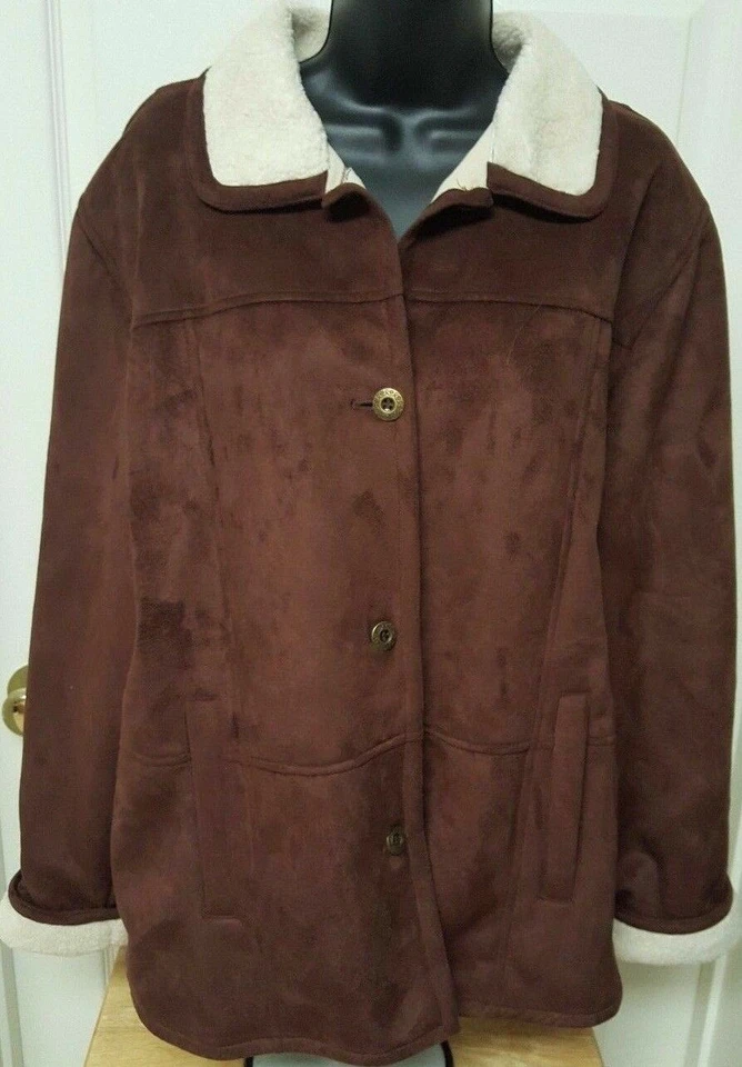 Alfred Dunner Womens Jacket Coat Size 14 Brown Beige Sueded - Image 4 of 4