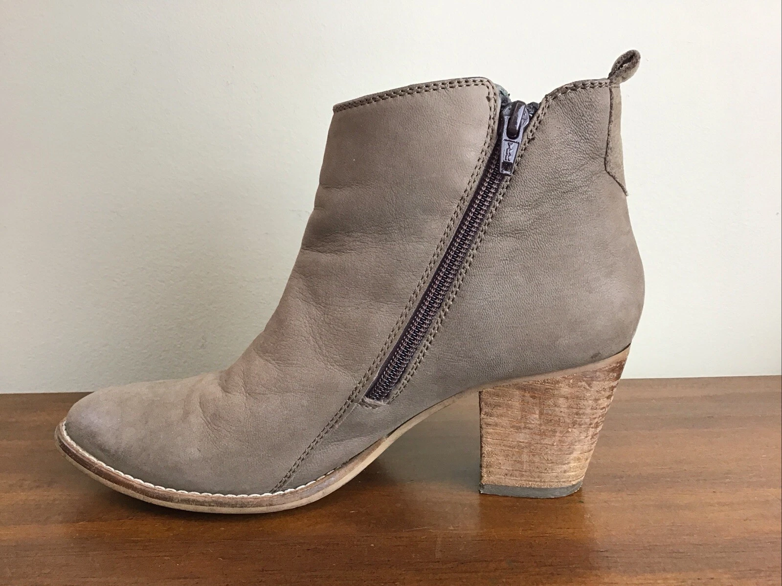 Dune London Suede Women's Zip Ankle Heel Boots Tan Beige Brown Size 38 Sz 7.5 8