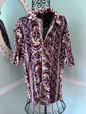 O  Neill Original Red Cotton Hawaiian Print Wood Button Down Short Sleeve Shirt M