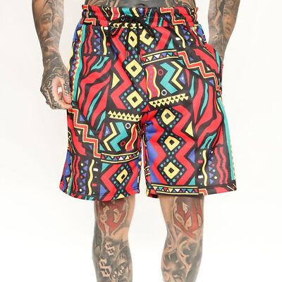 Reason Geometric Red Yellow Blue Shorts Drawstring Size Medium NWT