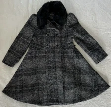 ROTHSCHILD Girls Med 10-12 Faux Wool & Fur Long Princess Coat Metallic Plaid