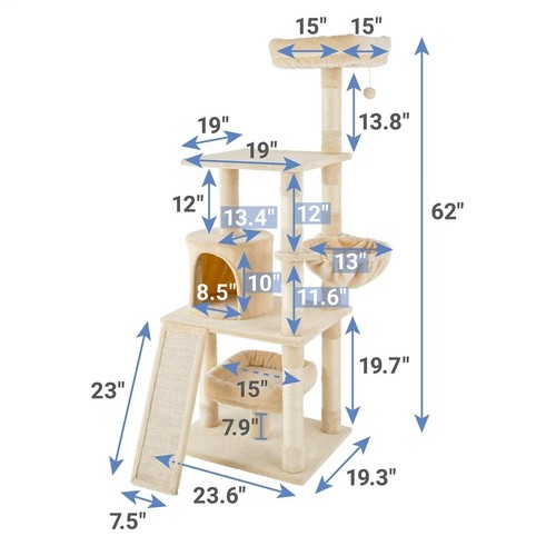 62in Faux Fur Cat Tree & Condo,Cream eBay