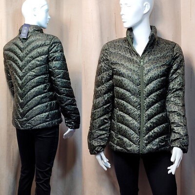 M&S leichte DAUNEN & FEDERN gesteppte STORMWEAR JACKE ~ Größe 10 ~ GRÜN Mix