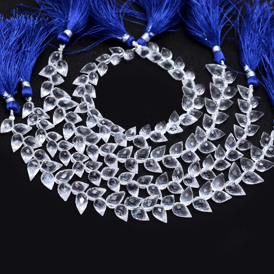 Clear Quartz Briolette Beads, Faceted Teardrops 6x9-7x10mm, Jewelry Craft Supply - Image 3 of 4