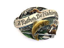 Vintage SISKIYOU 1985 I'D RATHER BE FISHING Colorful Belt Buckle