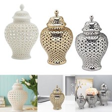 Large Ceramic Ginger Jar Carved Lattice Home Decoration Display Lattice Vase