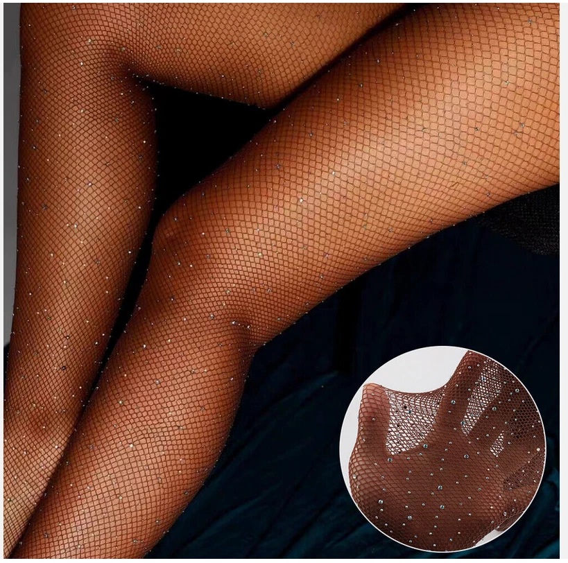 Sparkly Diamante Embellished Rhinestone Crystal Glitter Diamond Fishnet Tights  - Image 2 of 4