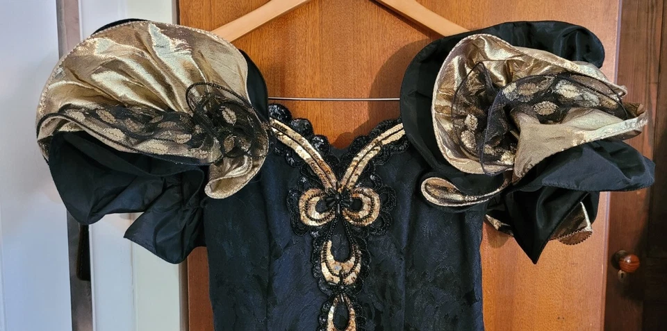 Maxi Vestido Ajustado Cheongsam 80 De Colección Manga Volantes Lentejuelas Baile de graduación Fiesta Negro Dorado 8  Foto 2 de 4