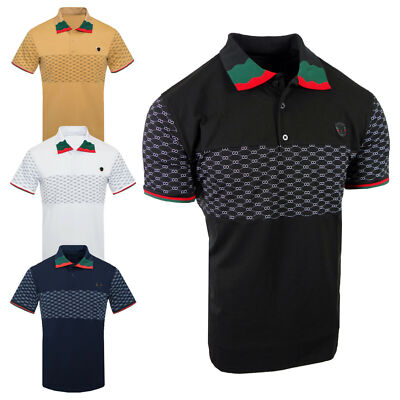 Polo Shirt Sport Striped Collar Designer Print Body Stretch Mens NEW Casual Golf