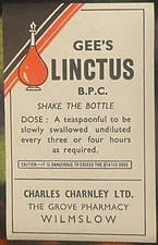 Very Rare Antique Vintage 1910s - 1920s Gee's Linctus Label, Opium and Alcohol!