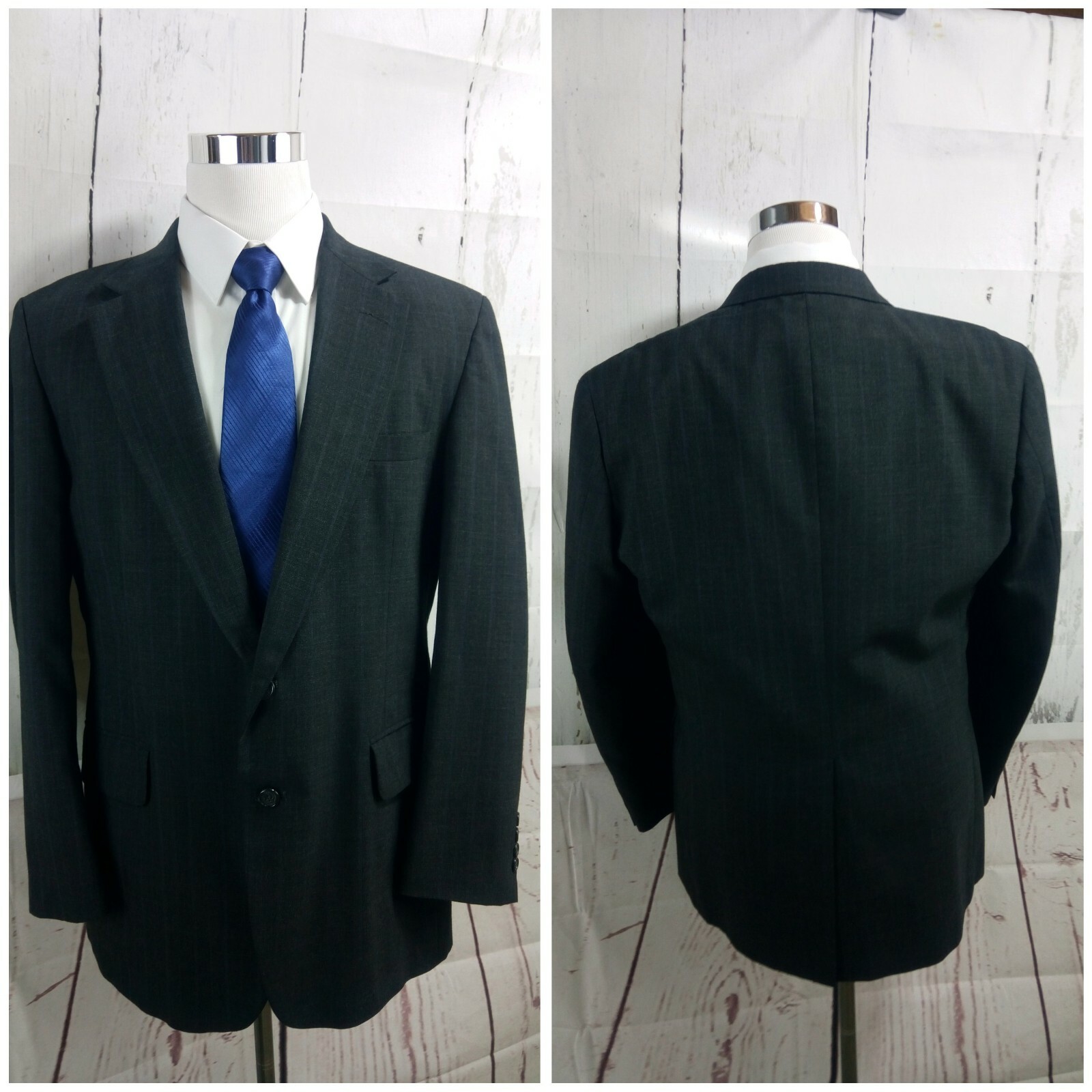 Executive Collection 2 Button 44R Charcoal Striped Men's 2pc Suit 32x32