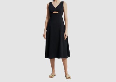 $396 Theory Women's Black Sleeveless Cutout V-Neck Midi Fit-&-Flare Dress  Size 6 | eBay