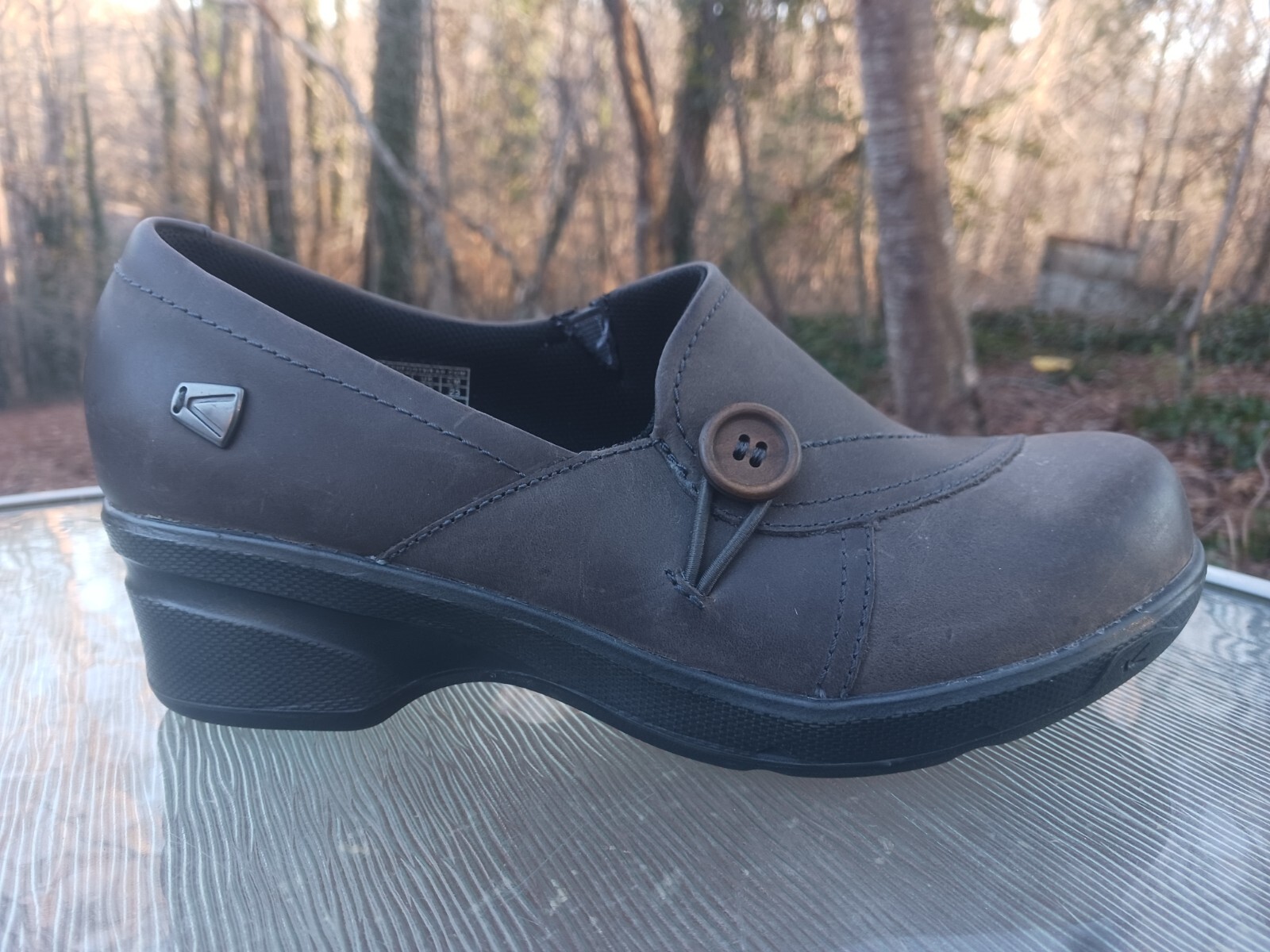 Scarpe donna KEEN slip on in pelle marrone con tacco misura 6 36