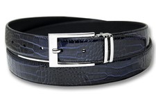 Biagio Croc Embossed NAVY BLUE Mens Bonded Leather Belt Silver-Tone Buckle sz 30