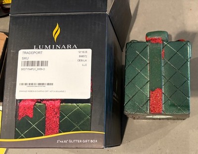 Luminara Flameless Candle Silver Gift Box with Glitter Ribbon Moving Flame