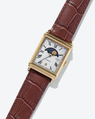 Noah x Timex Moon Phase Watch Gold Case White Dial Brown Leather