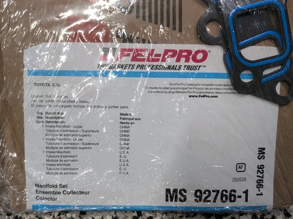 Juego de juntas de colector de admisión Fel-Pro MS 92766-1 Toyota 3,3 L Foto 3 de 3