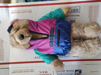 Vintage LL Bean Ellie Teddy Bear Plush Tan Classic Pull Over Teal Purple Coat